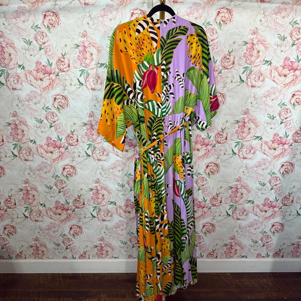 NWT Farm Rio Mixed Striped Bananas Wrap Maxi Dress size L - Picture 7 of 7